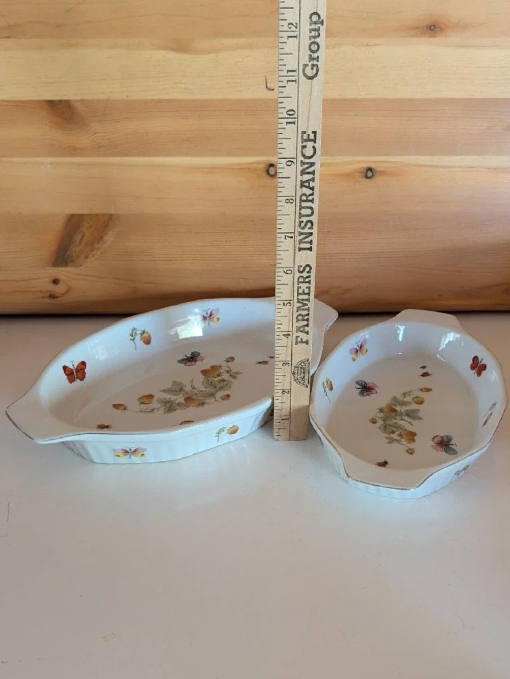 4 pcs.Oven To Table, White Ceramic Fruit & Butterfly. 7124-7122-6070-6970.